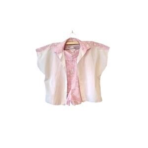 Pink & White Vintage Duck Soup Romper w/ Button Up Top